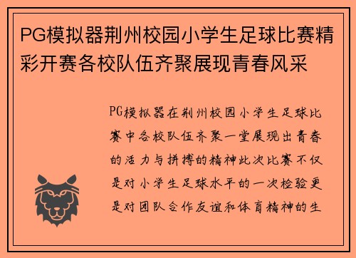 PG模拟器荆州校园小学生足球比赛精彩开赛各校队伍齐聚展现青春风采